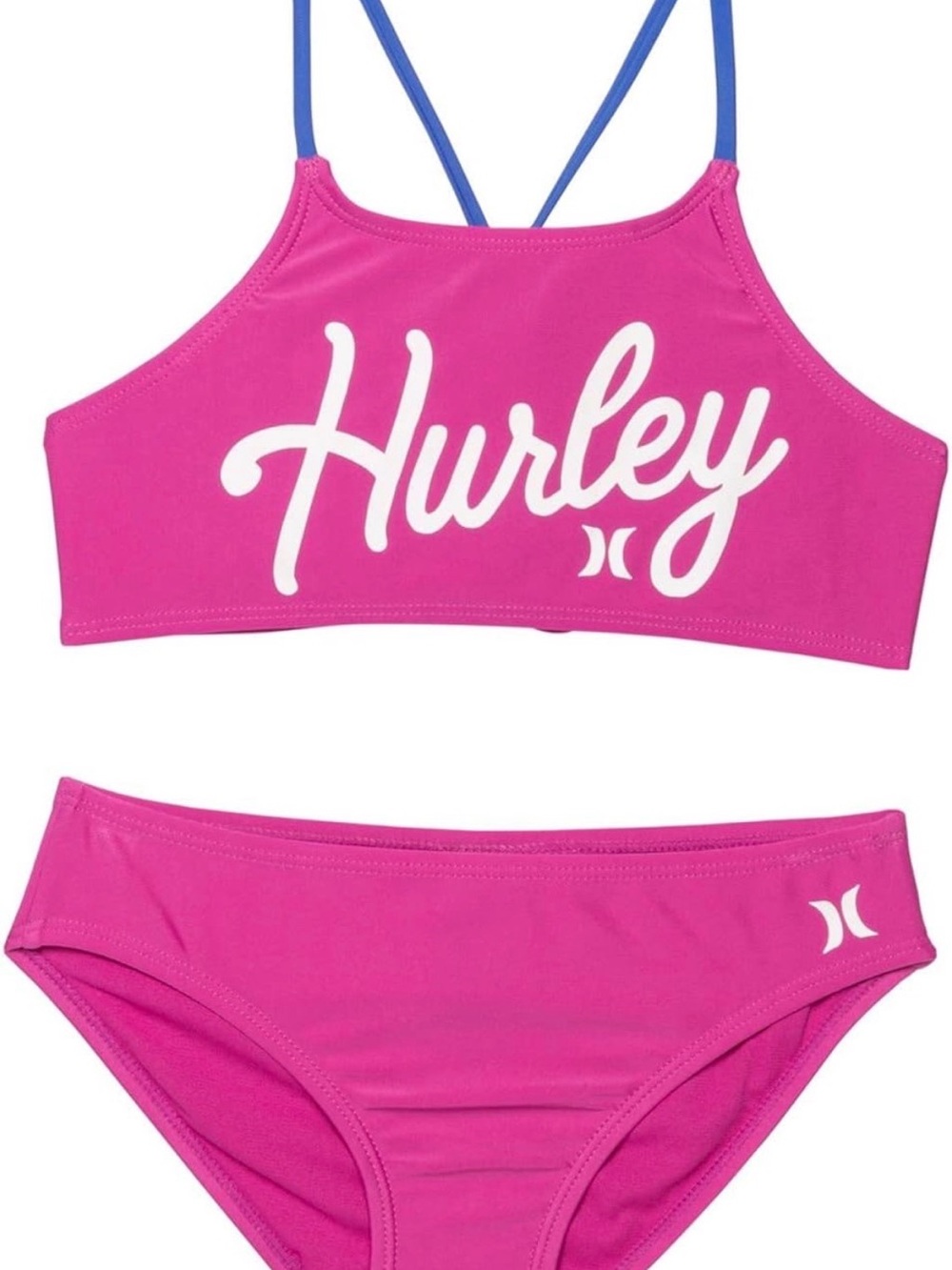 Hurley Hot Pink Two-Piece Swim Set with Blue Straps